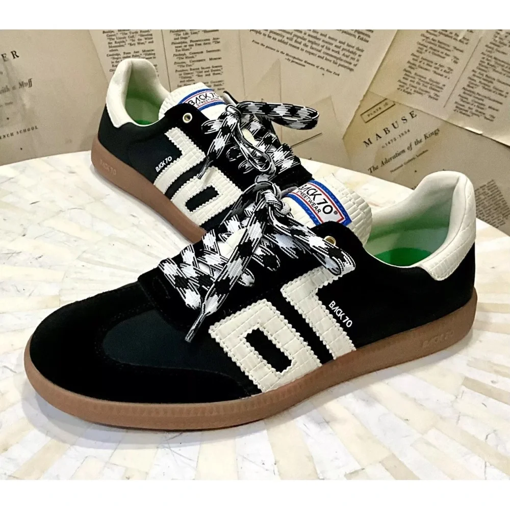 Free People Back 70 Ghost Sneakers Black Mixed Material 2 Tone Laces - Picture 9 of 11